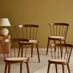 4er-Set Stühle aus Holz und Rattan-Geflecht