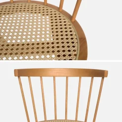 4er-Set Stühle aus Holz und Rattan-Geflecht