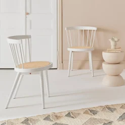2er-Set Stühle aus Holz und Rohrgeflecht