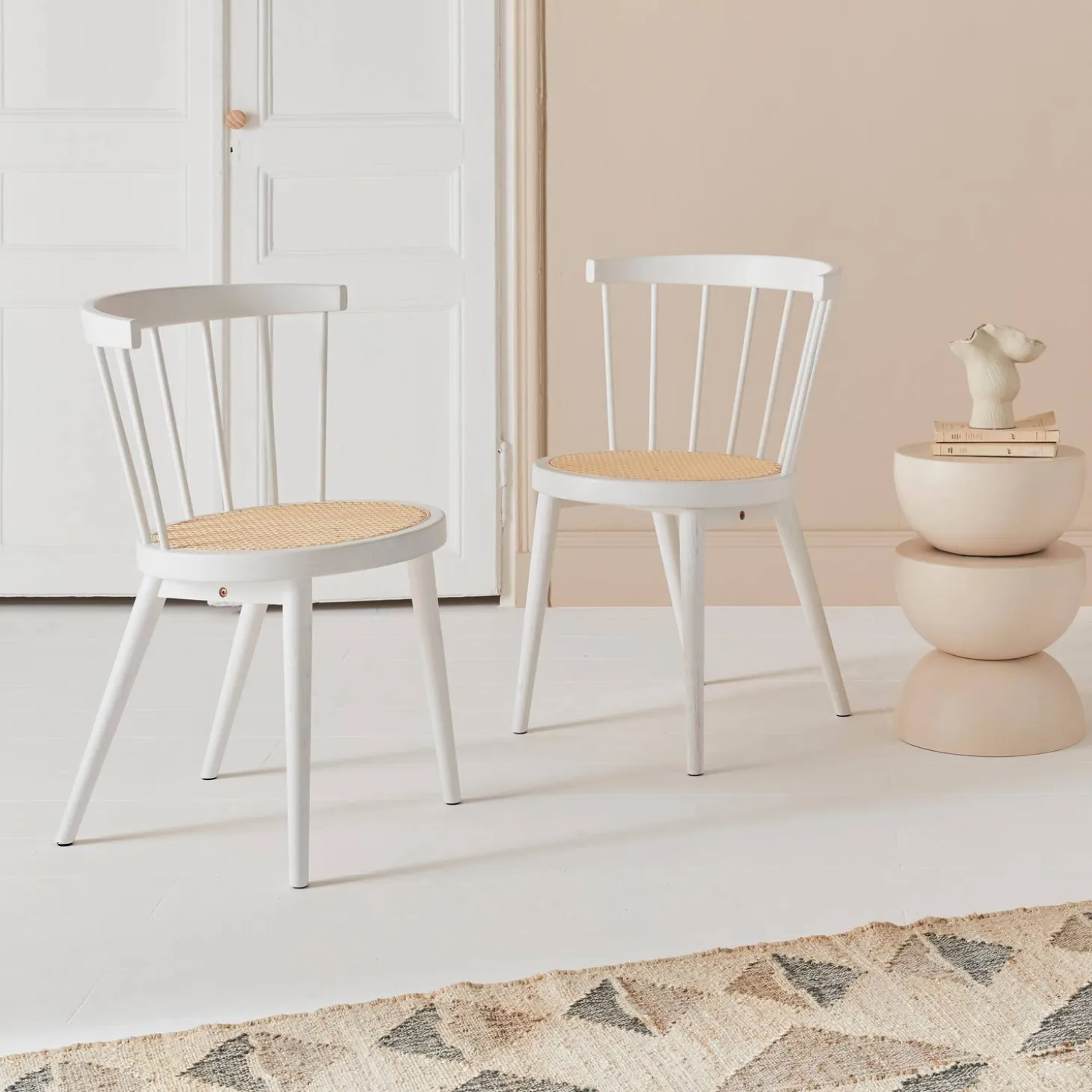 2er-Set Stühle aus Holz und Rohrgeflecht