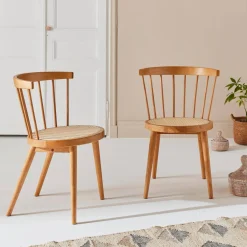 2er-Set Stühle aus Holz und Rohrgeflecht