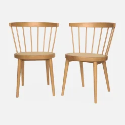 2er-Set Stühle aus Holz und Rohrgeflecht