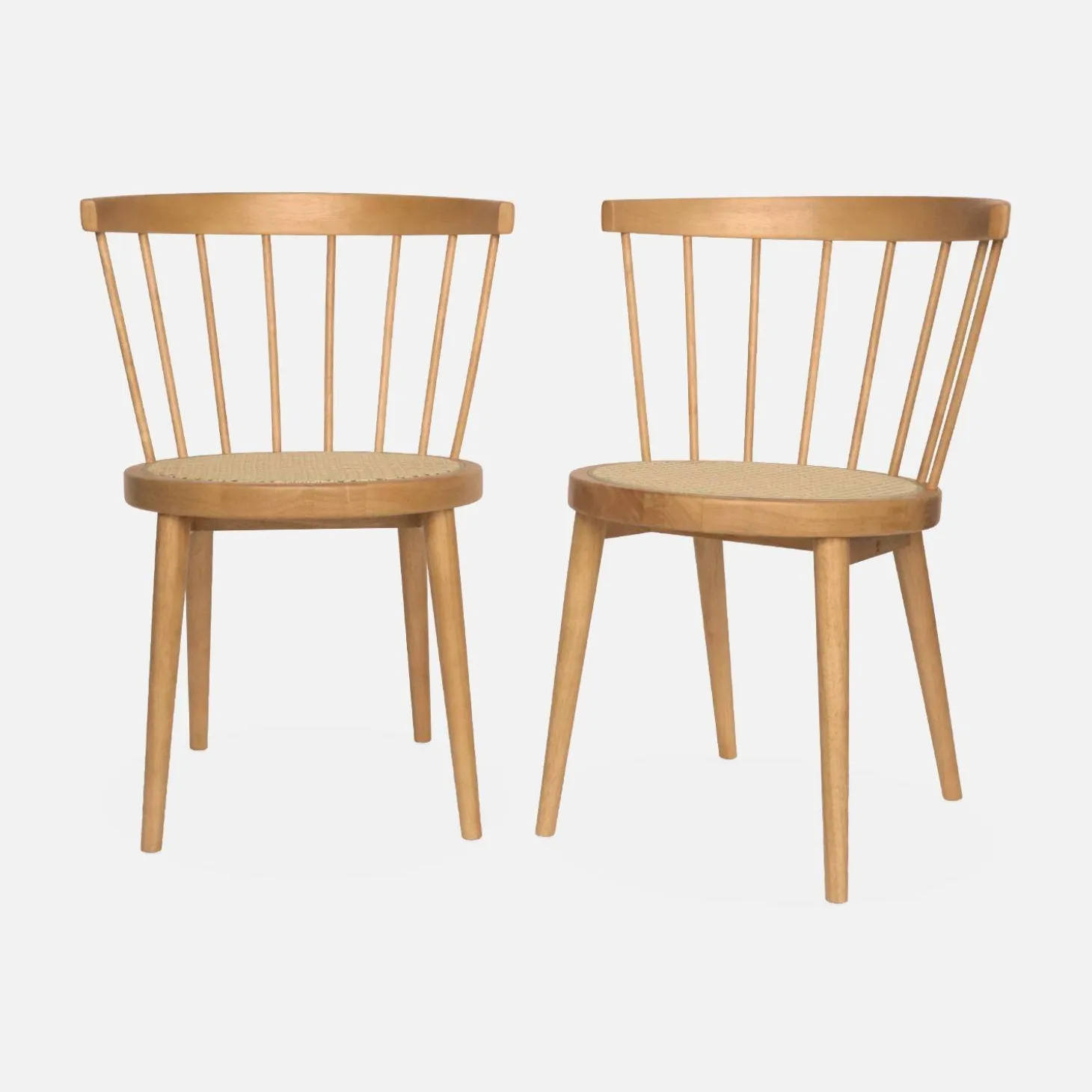 2er-Set Stühle aus Holz und Rohrgeflecht