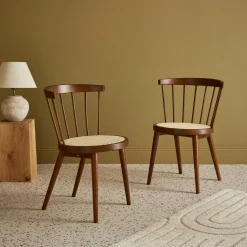 2er-Set Stühle aus Holz und Rohrgeflecht