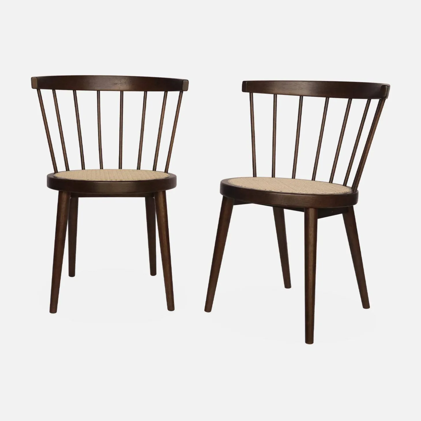 2er-Set Stühle aus Holz und Rohrgeflecht