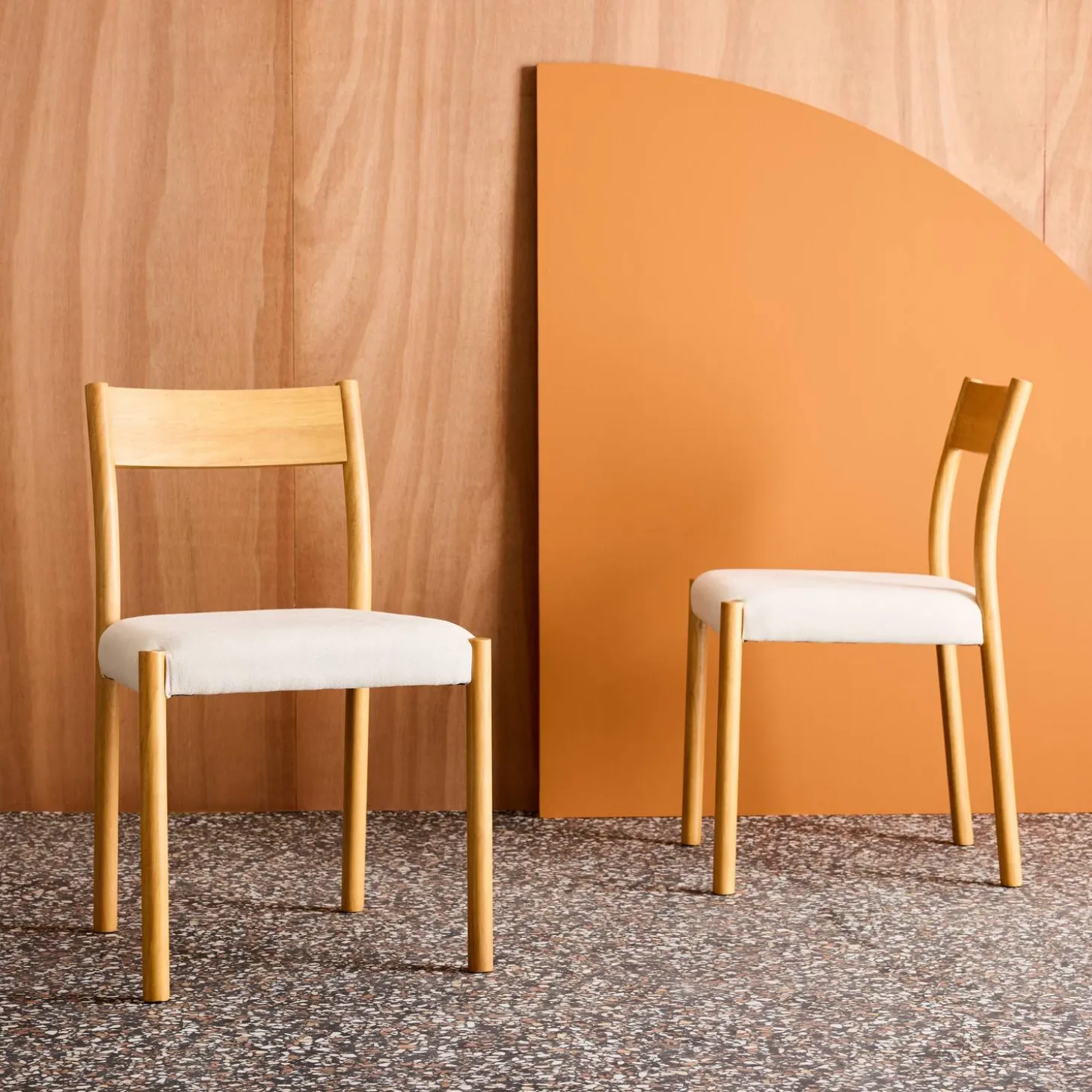 2er-Set Stühle im Bohème-Stil aus Hevea-Holz und Stoff