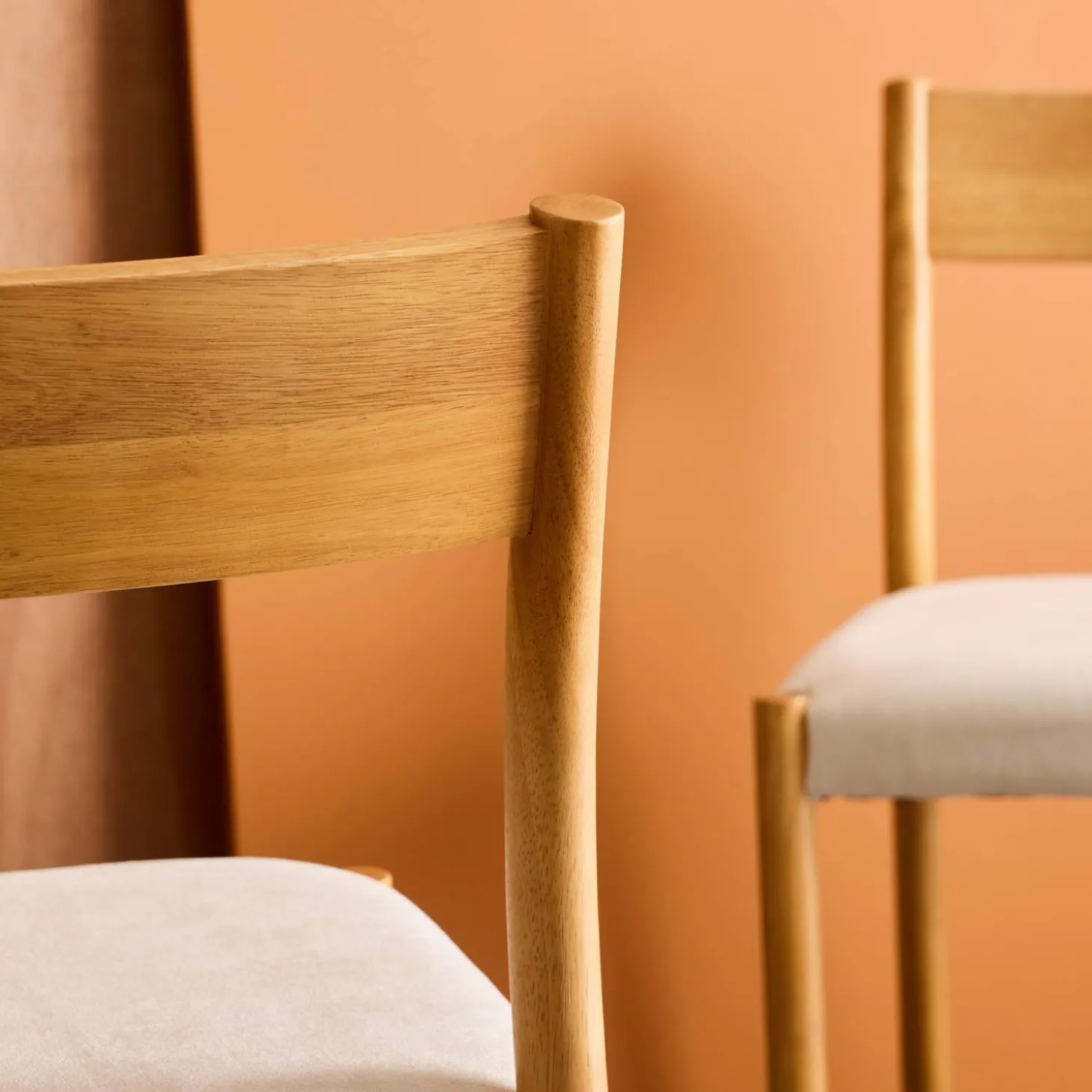 2er-Set Stühle im Bohème-Stil aus Hevea-Holz und Stoff