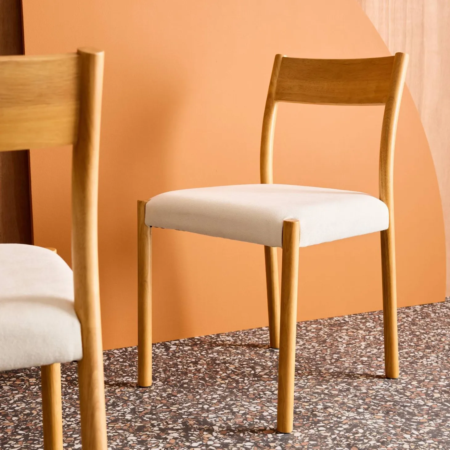 2er-Set Stühle im Bohème-Stil aus Hevea-Holz und Stoff
