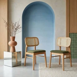 2er-Set Stühle im Bohème-Stil aus Hevea und Rattan-Geflecht