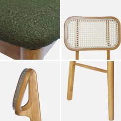 2er-Set Stühle im Bohème-Stil aus Hevea und Rattan-Geflecht