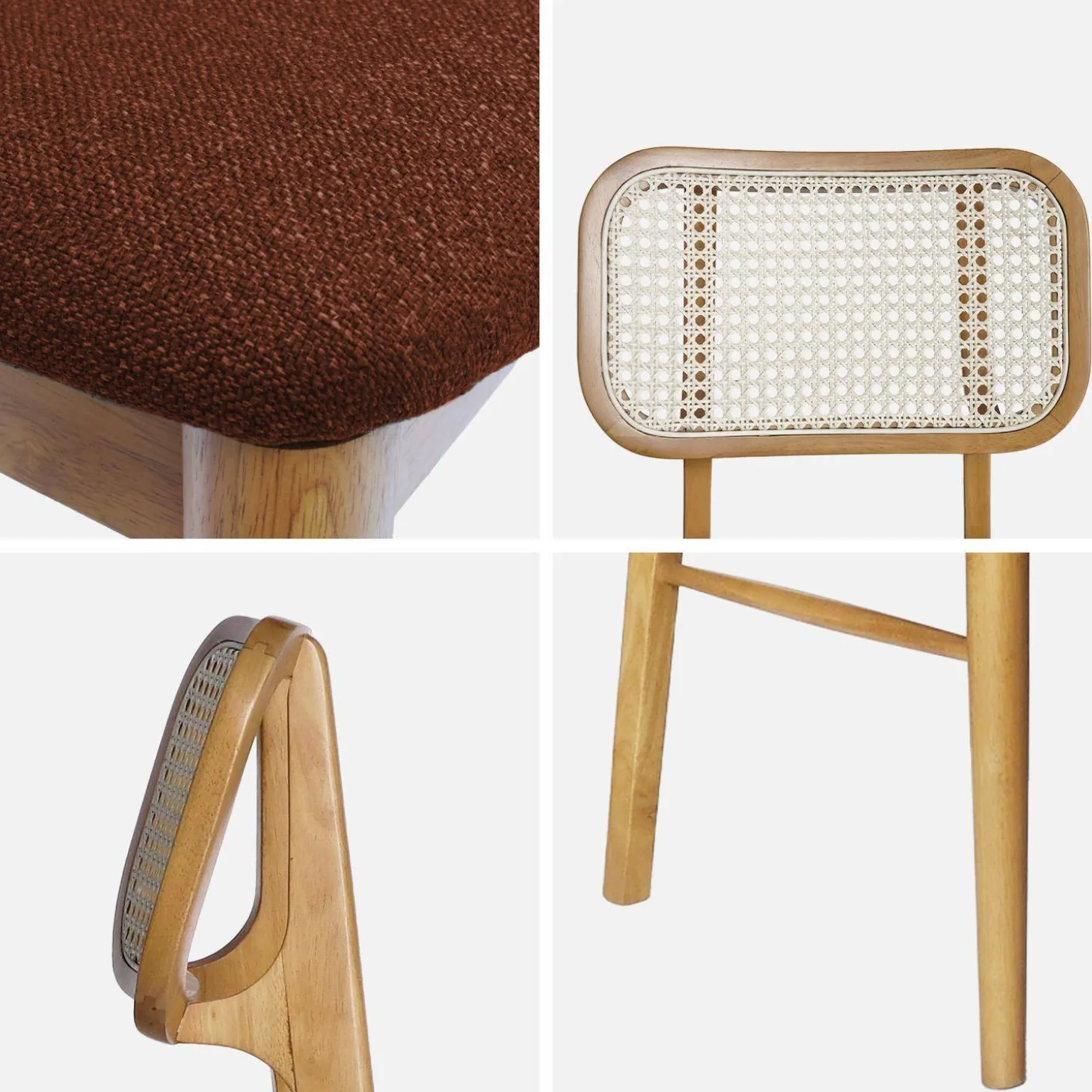 2er-Set Stühle im Bohème-Stil aus Hevea und Rattan-Geflecht