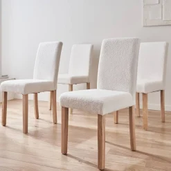 4er-Set Stühle mit Bouclé-Bezug und Holzbeinen