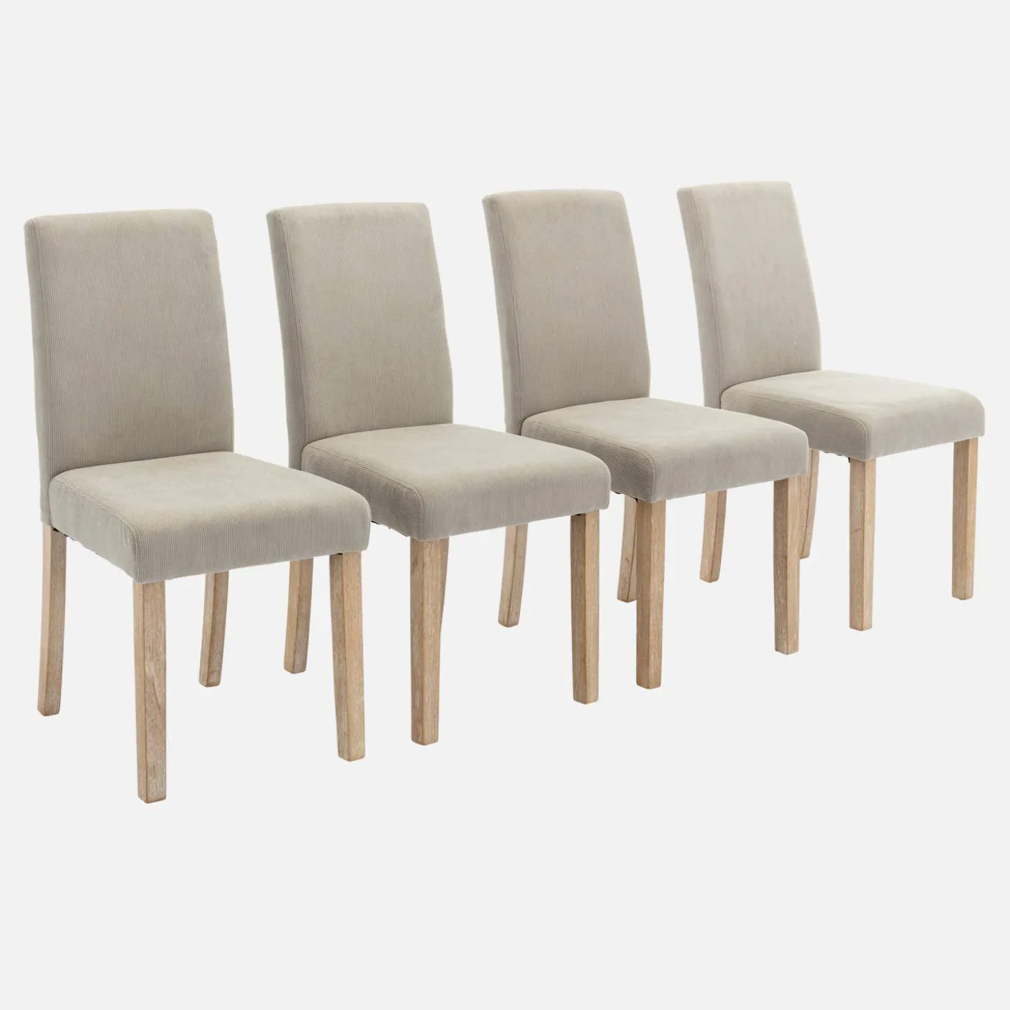 4er Set Stühle mit Cordbezug und gekälkten Holzbeinen
