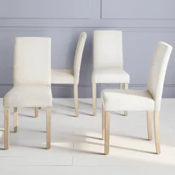4er Set Stühle mit Stoffbezug und gekälkten Holzbeinen