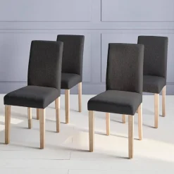 4er Set Stühle mit Stoffbezug und gekälkten Holzbeinen