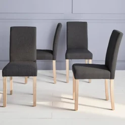 4er Set Stühle mit Stoffbezug und gekälkten Holzbeinen