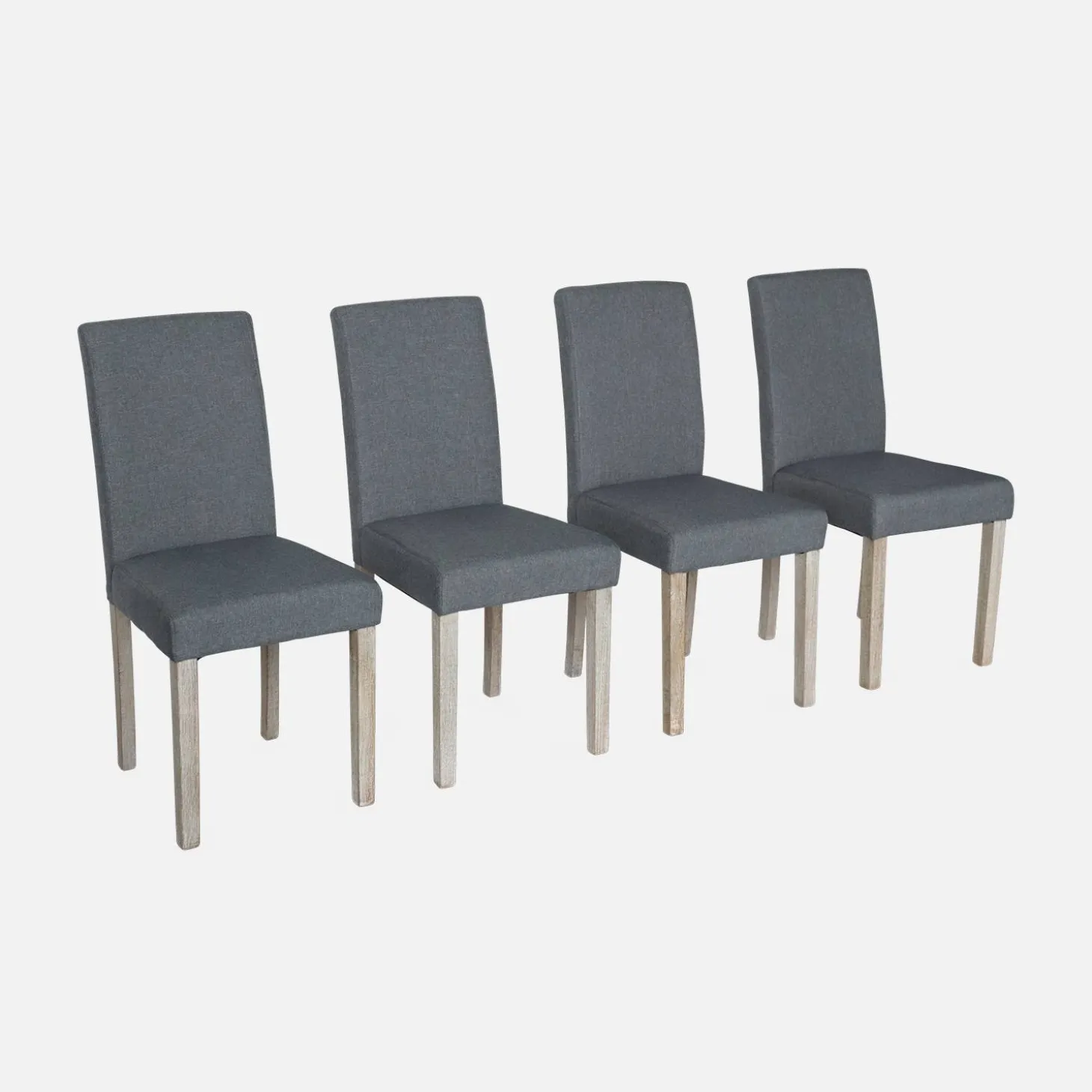 4er Set Stühle mit Stoffbezug und gekälkten Holzbeinen
