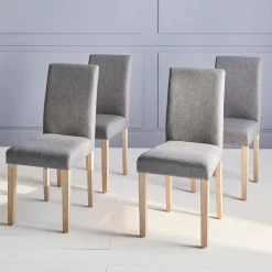 4er Set Stühle mit Stoffbezug und gekälkten Holzbeinen