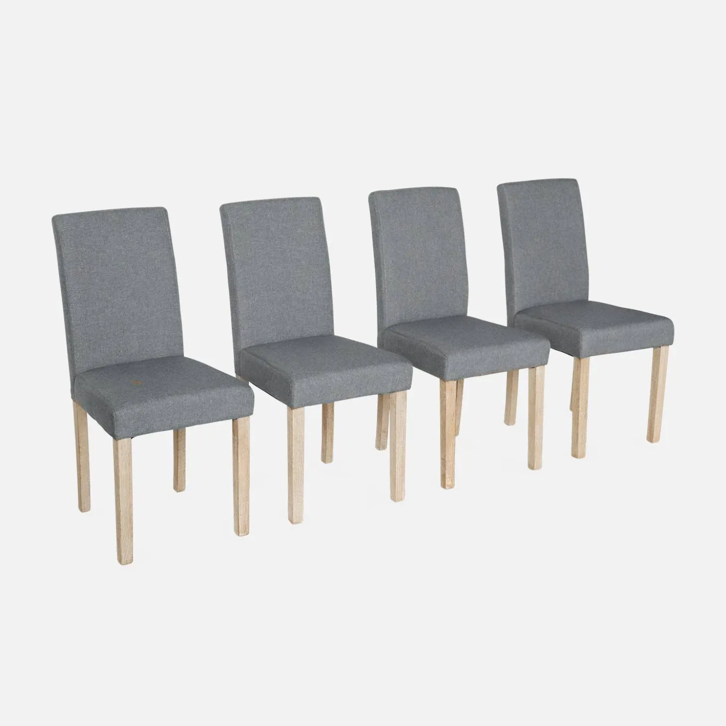 4er Set Stühle mit Stoffbezug und gekälkten Holzbeinen
