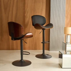 2er-Set verstellbare Barhocker mit Holzdekor und Kunstleder