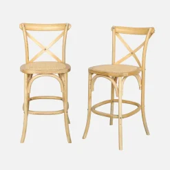 2er-Set Vintage Bistro-Barhocker aus Holz H 105 cm