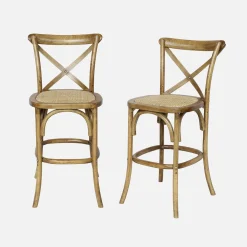 2er-Set Vintage Bistro-Barhocker aus Holz H 105 cm