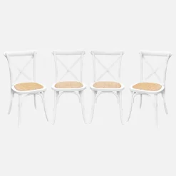 4er-Set Vintage Bistro-Stühle aus Holz mit Rattan