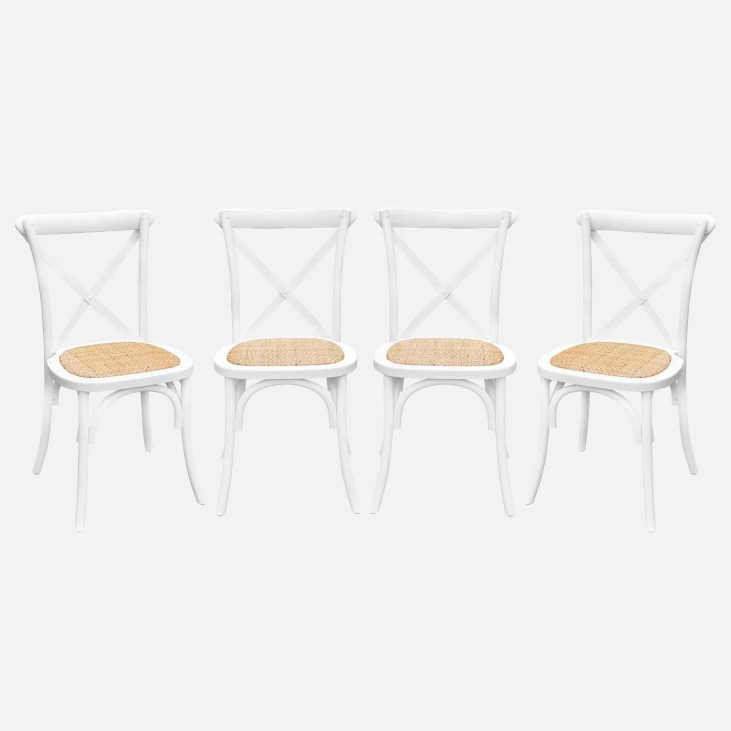 4er-Set Vintage Bistro-Stühle aus Holz mit Rattan
