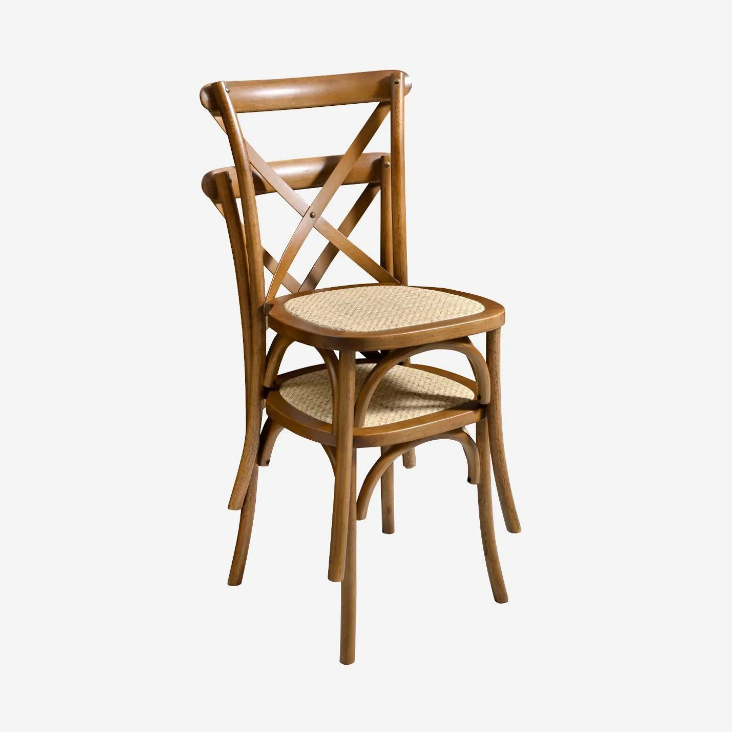 4er-Set Vintage Bistro-Stühle aus Holz mit Rattan