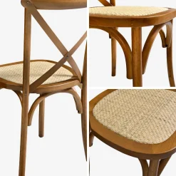 4er-Set Vintage Bistro-Stühle aus Holz mit Rattan