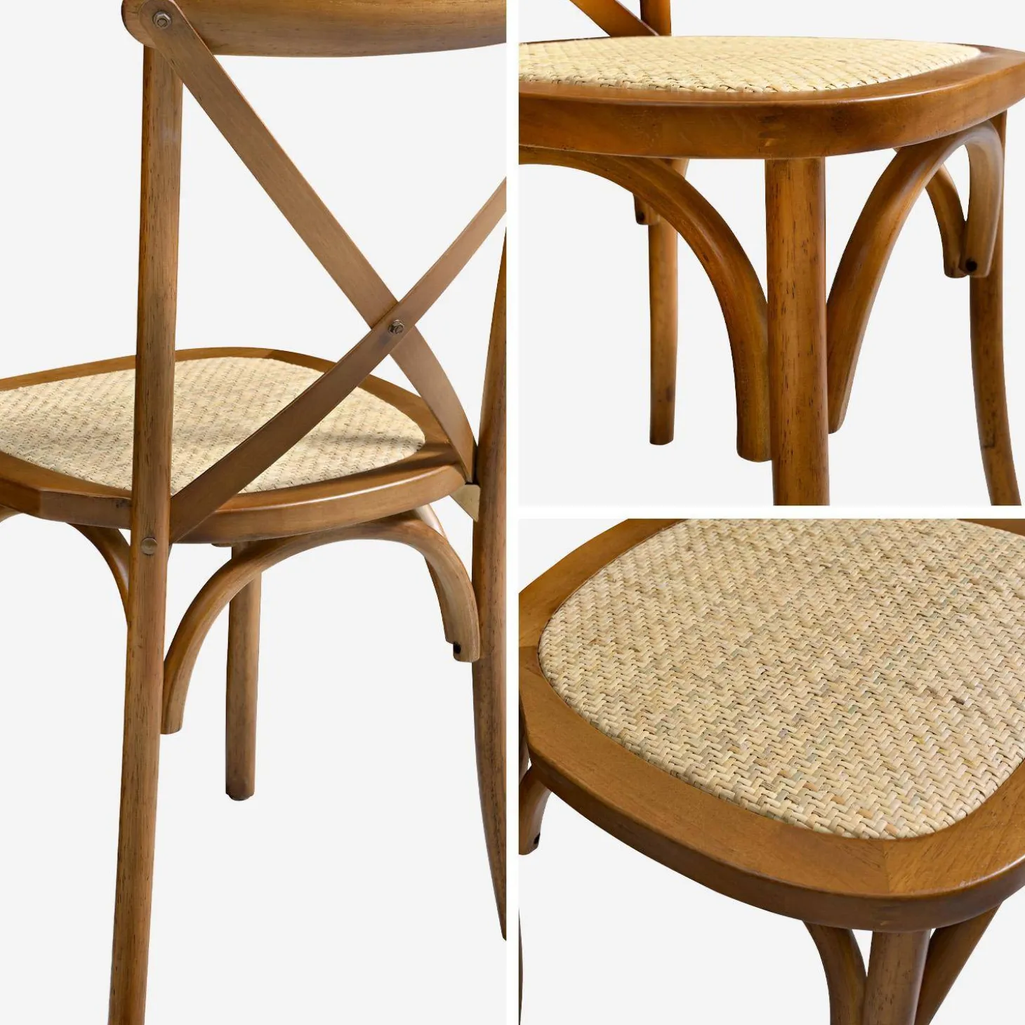 4er-Set Vintage Bistro-Stühle aus Holz mit Rattan