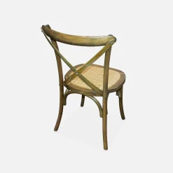 4er-Set Vintage Bistro-Stühle aus Holz mit Rattan