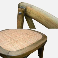 4er-Set Vintage Bistro-Stühle aus Holz mit Rattan