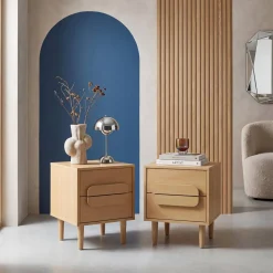 2er-Set Vintage-Nachttische im Holzlook mit 2 Schubladen