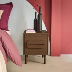 2er-Set Vintage-Nachttische im Holzlook mit 2 Schubladen