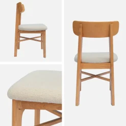 2er-Set Vintage-Stühle aus Heveaholz mit Bouclé-Bezug