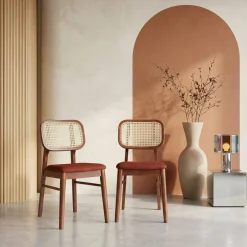 2er-Set Vintage-Stühle aus Heveaholz mit Rattan-Geflecht