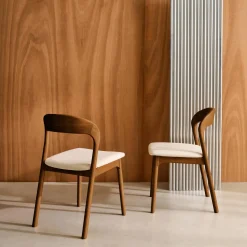 2er-Set Vintage-Stühle aus Heveaholz mit Stoffbezug