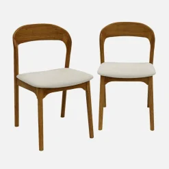 2er-Set Vintage-Stühle aus Heveaholz mit Stoffbezug