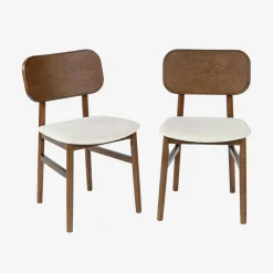 2er-Set Vintage-Stühle aus Heveaholz, Sitz mit Stoffbezug