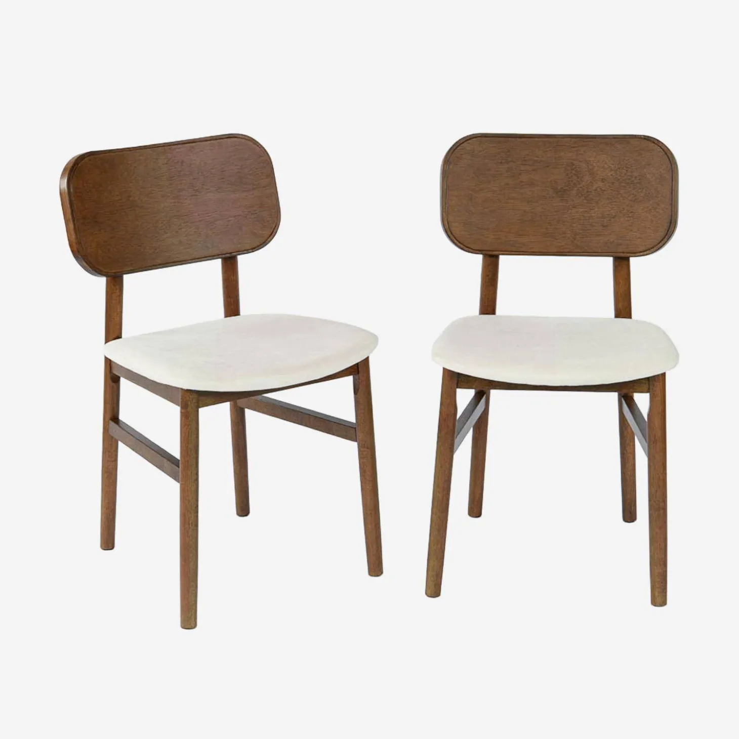 2er-Set Vintage-Stühle aus Heveaholz, Sitz mit Stoffbezug