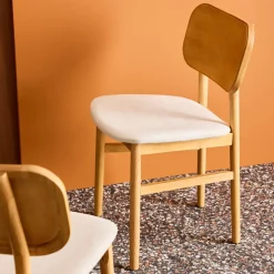 2er-Set Vintage-Stühle aus Heveaholz, Sitz mit Stoffbezug