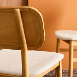 2er-Set Vintage-Stühle aus Heveaholz, Sitz mit Stoffbezug