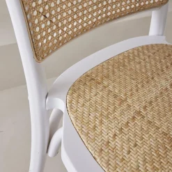 2er-Set Vintage-Stühle aus Holz und Rattan-Geflecht