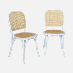 2er-Set Vintage-Stühle aus Holz und Rattan-Geflecht