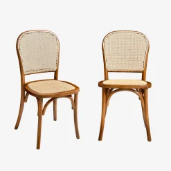 2er-Set Vintage-Stühle aus Holz und Rattan-Geflecht