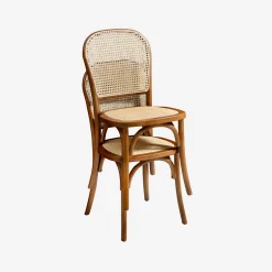 2er-Set Vintage-Stühle aus Holz und Rattan-Geflecht