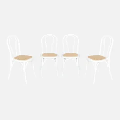 4er-Set Vintage-Stühle aus Holz und Rattan-Geflecht