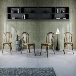 4er-Set Vintage-Stühle aus Holz und Rattan-Geflecht