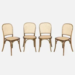 4er-Set Vintage Stühle aus Holz und Rattan-Geflecht